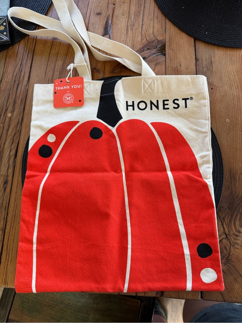 NEST Fragrances Red and Cream Canvas Pumpkin Tote Bag